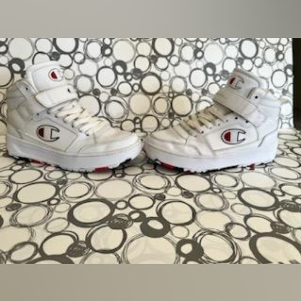 White Champion high top shoes.